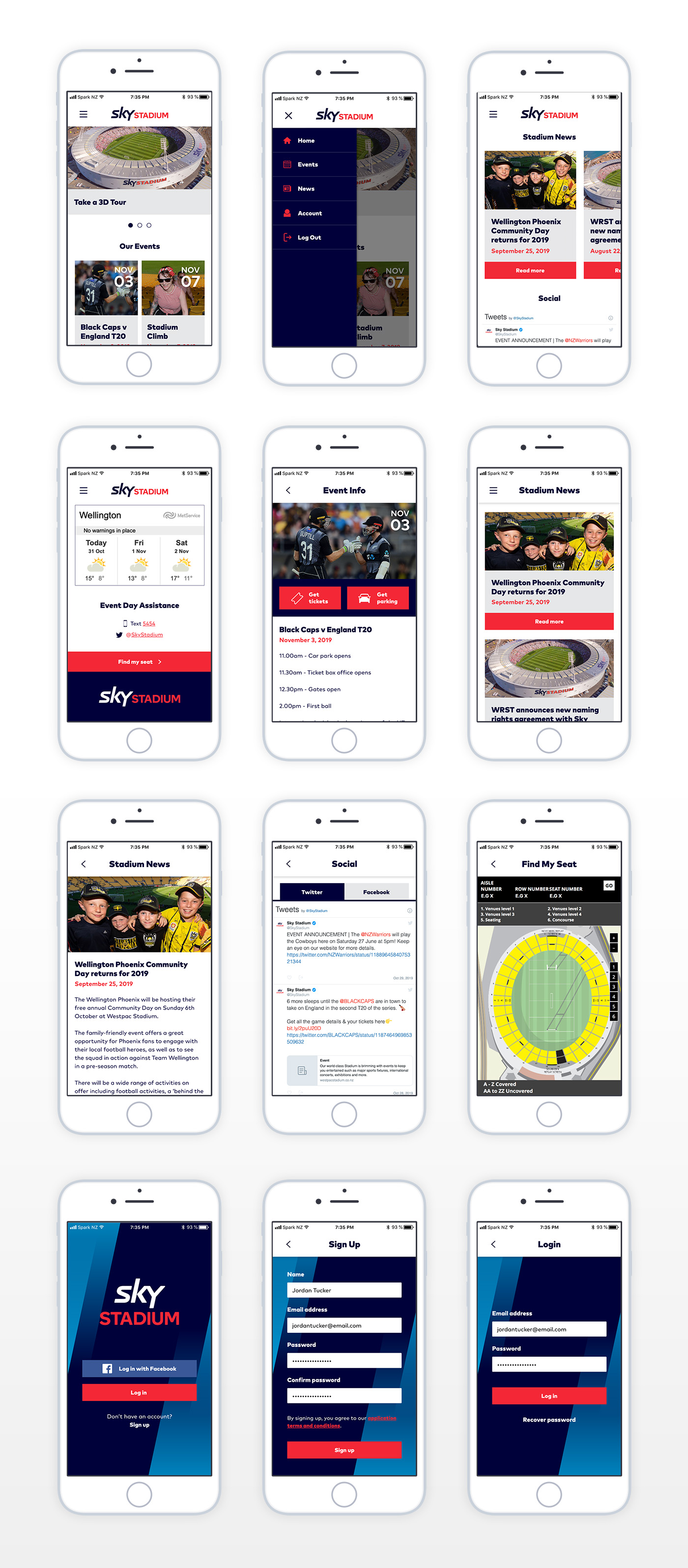 Westpac Stadium Mobile App - All Screens